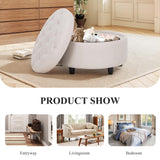 COLAMY Fabric Round Storage Ottoman with Reversible Tray Lid – Multi-Functional Footrest, Hidden Storage, Sturdy & Stylish Small Coffee Table for Living Room, Bedroom, or Entryway(Beige)