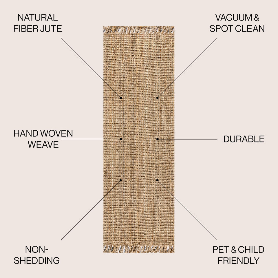 JONATHAN Y Handwoven Jute Fringe Natural Indoor Area Rug, 8x10, Pata, Bohemian, Rustic, Cottage, Easy-Cleaning for Living Room, Bedroom, Kitchen, Non-Shedding (NRF103A-8)