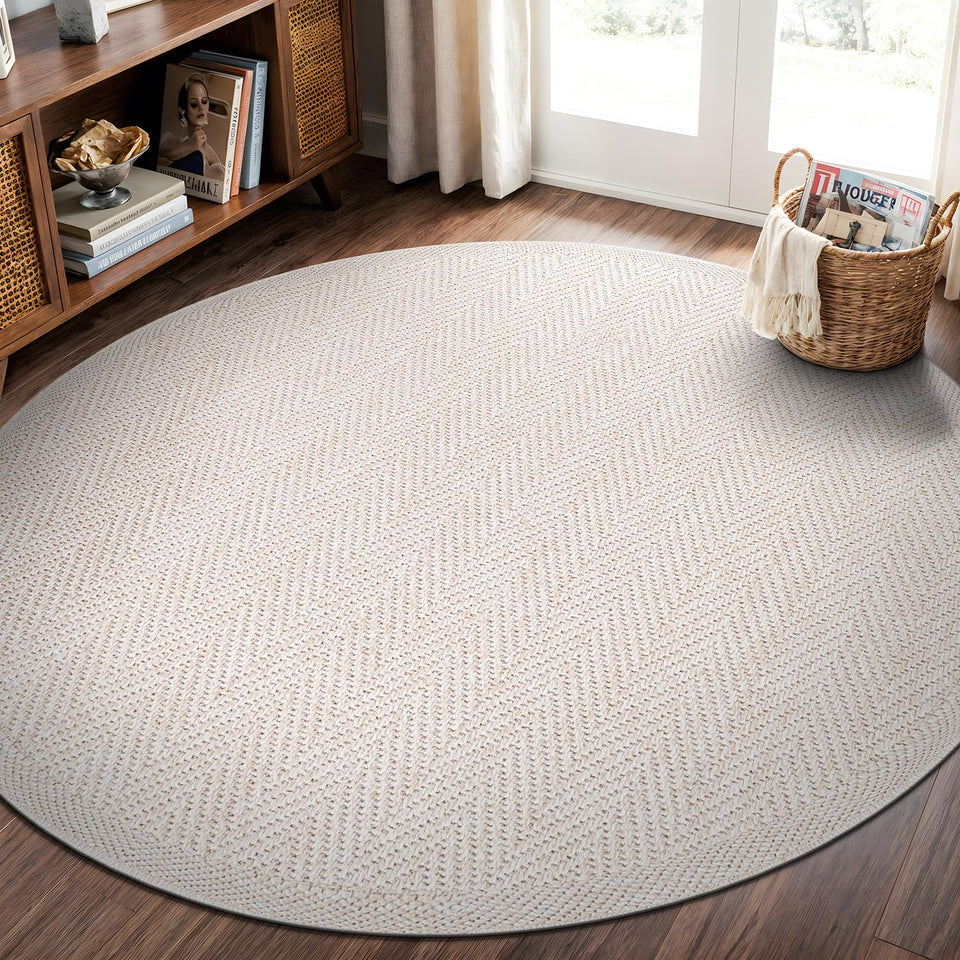 CAMILSON Easy Jute Rug 10x14, Indoor Outdoor Natural Color Fiber Area Rugs for Living Room Patio and Kitchen Rug Herringbone Woven Design Easy-Cleaning Washable Outside Carpet Alfombras 10 x 14