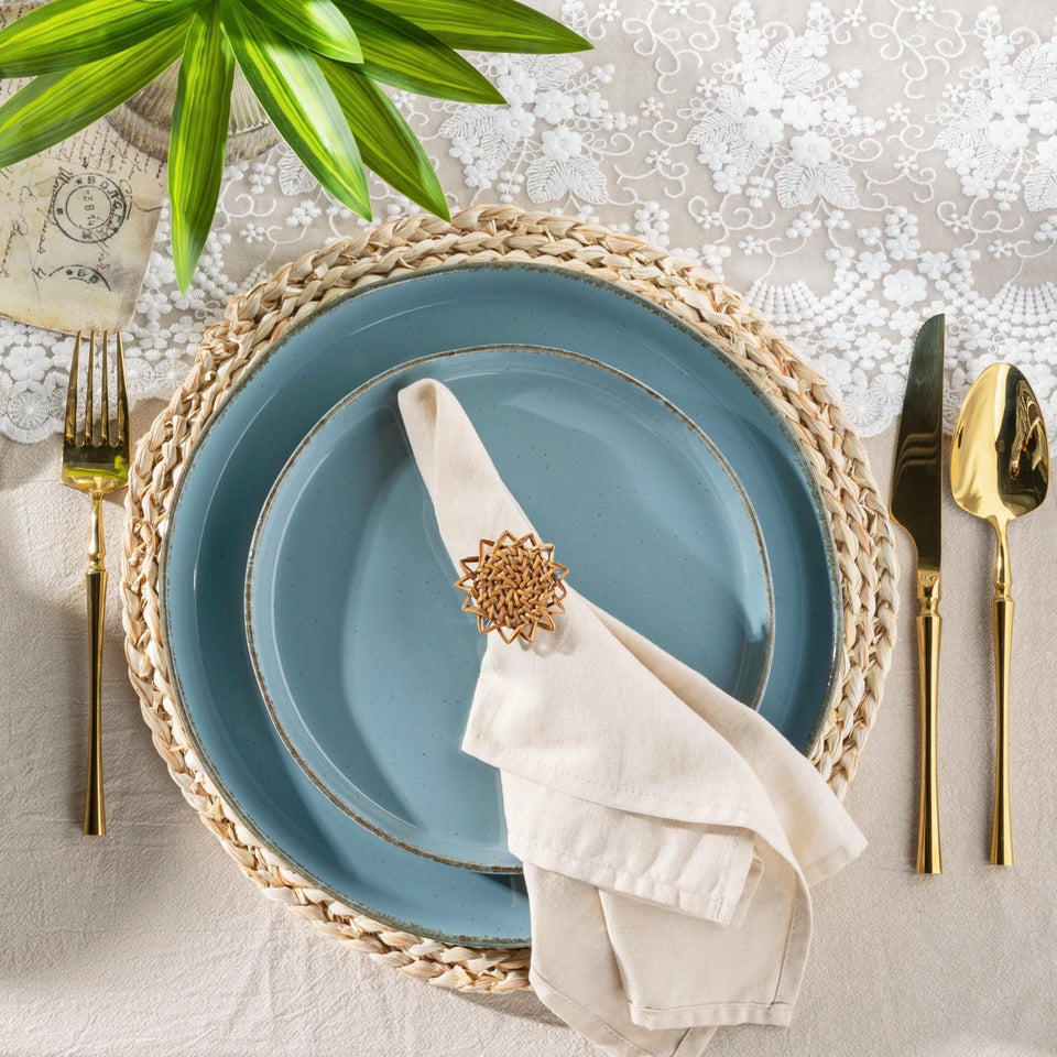 AmorArc Ceramic Dinnerware Sets for 8, 24 Pieces Handpainted Plates and Bowls Set with Rustic Terracotta Underside, Scratch Resistant Stoneware Dishes Set, Dishwasher & Microwave Safe, Light Beige