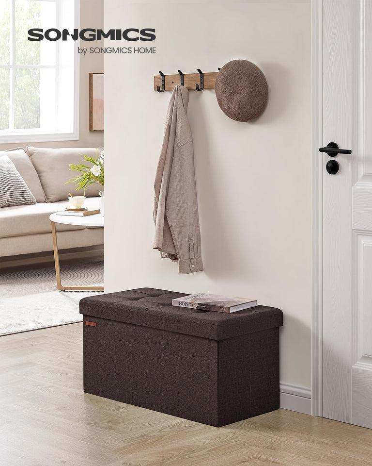 SONGMICS MAZIE Collection - 43 Inches Folding Storage Ottoman Bench, Ottoman Foot Rest, End of Bed Bench, Storage Chest, Load 660 lb, for Living Room, Bedroom, Entryway, Dark Gray ULSF77K