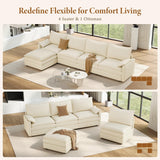 Vesgantti 142" U Shaped Sectional Couch, Comfy Cloud Modular Sectional Sofa with 2 Ottoman Deep Seat Chenille Modern Cloud Sofa, Modular Sofas for Living Room, Bedroom and Apartment, Beige