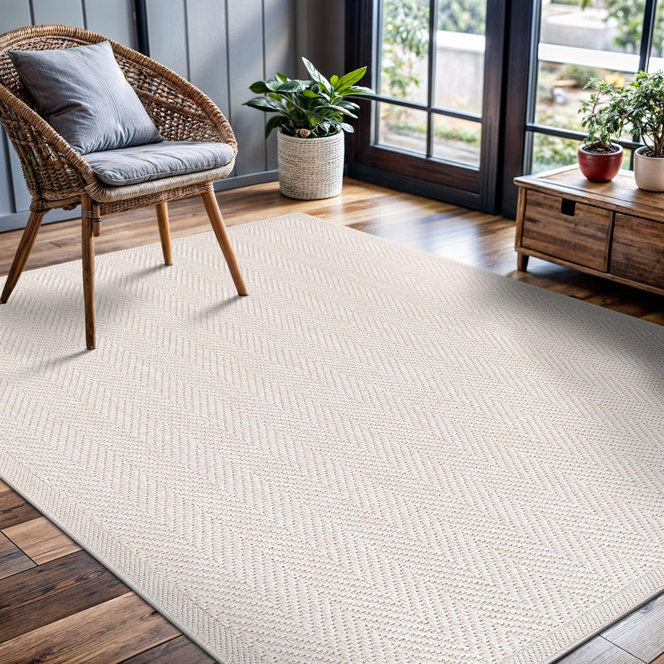 CAMILSON Easy Jute Rug 10x14, Indoor Outdoor Natural Color Fiber Area Rugs for Living Room Patio and Kitchen Rug, Sisal Boho Woven Design, Easy-Cleaning, Washable Outside Carpet Alfombras (10 x 14)