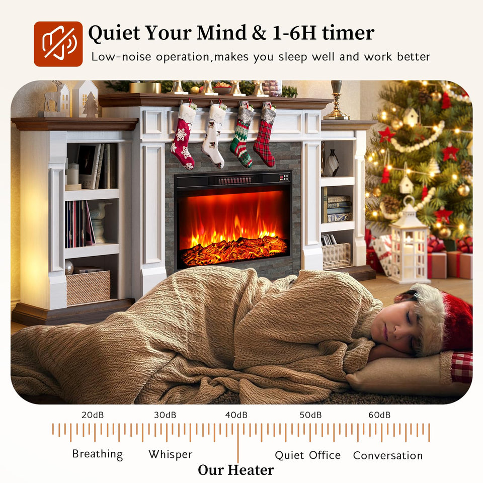 80" Fireplace TV Stand for TVs Up to 90 Inch, Electric Fireplace with Mantel, Farmhouse Entertainment Center with Storage, Realistic Stacked Stone Surround with Remote Control for Living Room