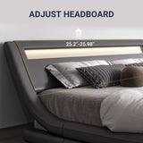 Allewie Queen Size LED Platform Bed Frame with Adjustable Headboard/No Box Spring Need/Easy Assembly/Faux Leather in Black