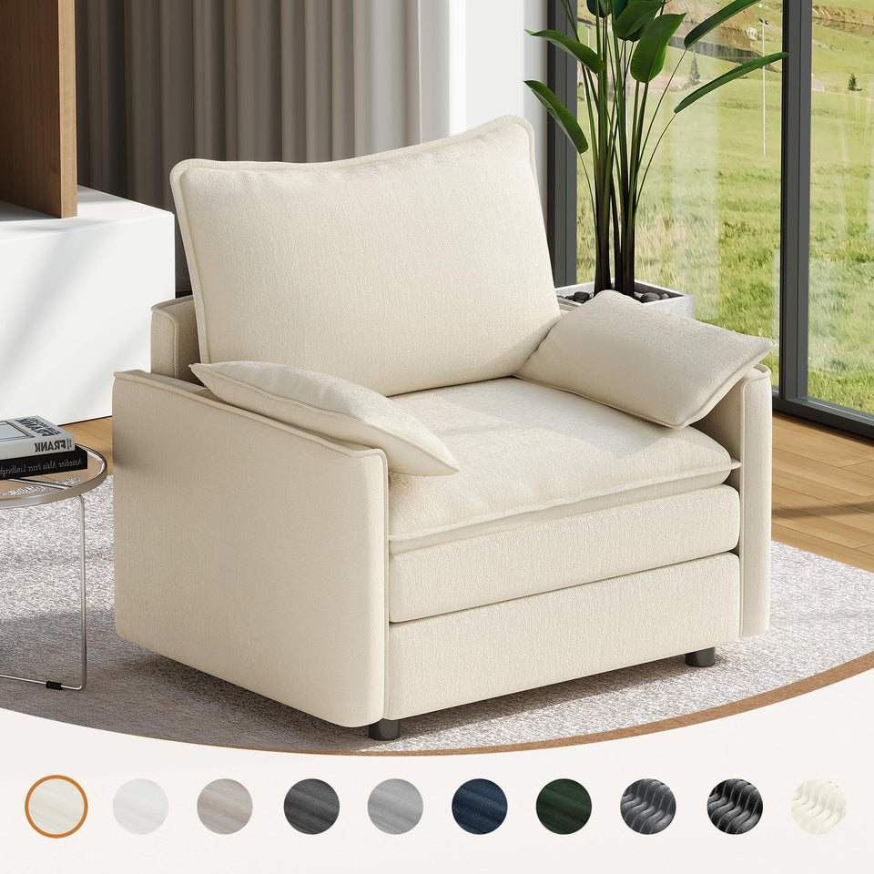 Vesgantti 142" U Shaped Sectional Couch, Comfy Cloud Modular Sectional Sofa with 2 Ottoman Deep Seat Chenille Modern Cloud Sofa, Modular Sofas for Living Room, Bedroom and Apartment, Beige