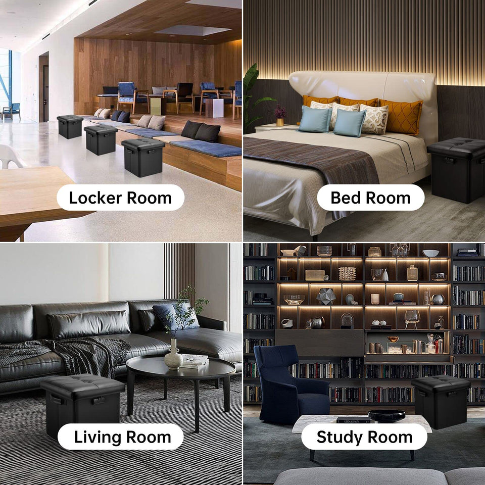 DocSafe Storage Ottoman with Lock,Fireproof Folding Ottoman Foot Rest Stool Storage Chest with Storage Safe for Important Documents,Waterproof 17 Inches Short Ottoman Foot Stool with Handles,Black