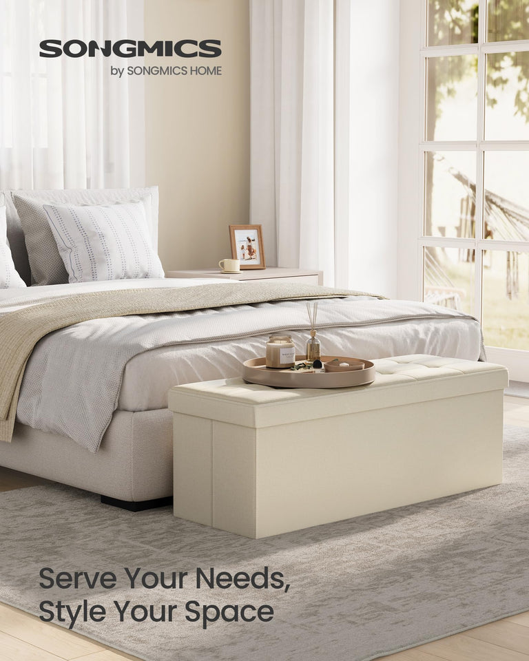 SONGMICS MAZIE Collection - 43 Inches Folding Storage Ottoman Bench, Ottoman Foot Rest, End of Bed Bench, Storage Chest, Load 660 lb, for Living Room, Bedroom, Entryway, Dark Gray ULSF77K