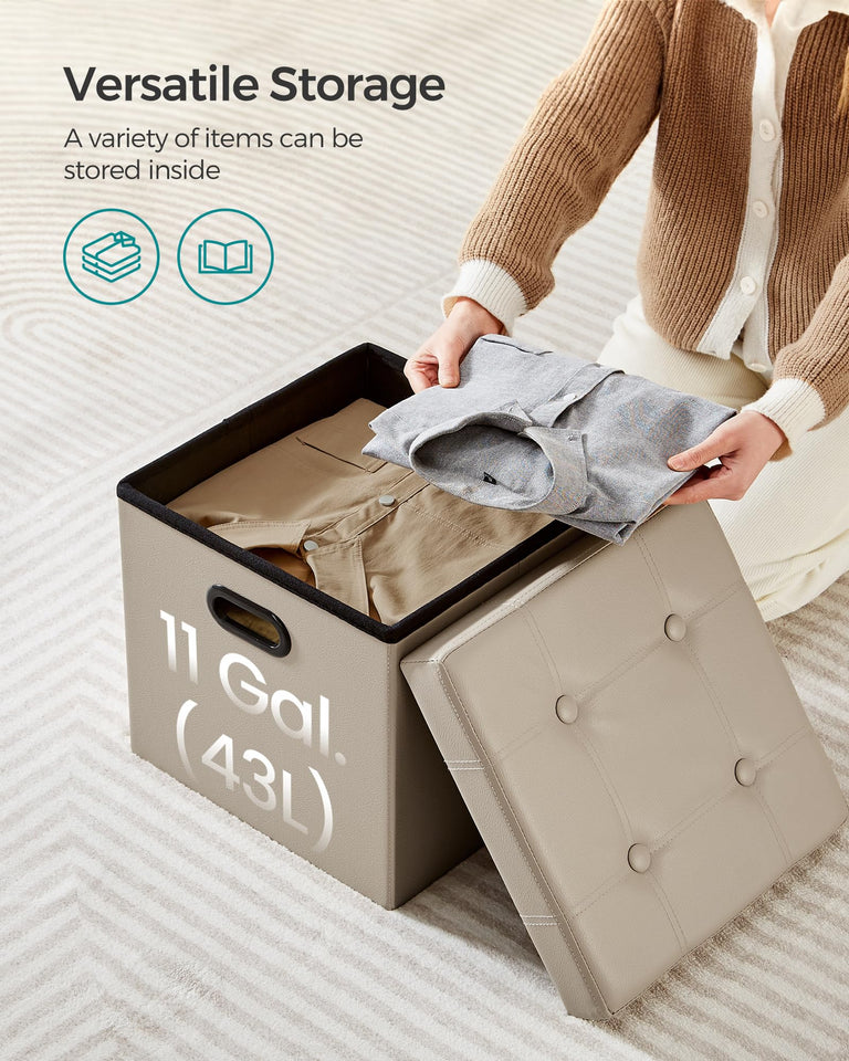 SONGMICS MAZIE Collection - 30 Inches Storage Ottoman Bench with Flipping Lid, Storage Chest Footstool, Load 660 lb, for Entryway, Living Room, Bedroom, Synthetic Leather, Black ULSF45BK