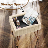 Greenstell Vanity Stool Chair Faux Fur with Storage, 15.7"L x 11.8"W x 19.4"H Soft Ottoman 4 Metal Legs with Anti-Slip Feet, Furry Padded Seat, Modern Multifunctional Chairs for Makeup, Bedroom Pink