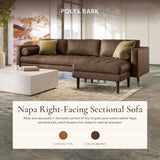 POLY & BARK Napa 72" Apartment Sofa – Italian-Tanned Full-Grain Pure-Aniline or Semi-Aniline Leather, Feather-Down Cushioning, Kiln-Dried Solid Wood Frame, Walnut Legs - Cognac Tan
