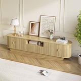 UKAOCAI 86.61'' Tambour TV Stand for 55-85 Inch, Modern Entertainment Center with Large Storage Cabinet & Open Shelves, TV Console with Sliding Doors for Living Room, Bedroom, Natural