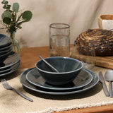 Bloomhouse Santorini Mist Double Bowl Terracotta Reactive Glaze Plates and Bowls Dinnerware Set - Amber, Service for Four (16pcs)