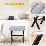 LUE BONA Square Linen Makeup Stool, Metal X Legs, Small Ottoman Stool Chair for Vanity, Modern Padded Seat Foot Rest for Makeup Room, Bathroom