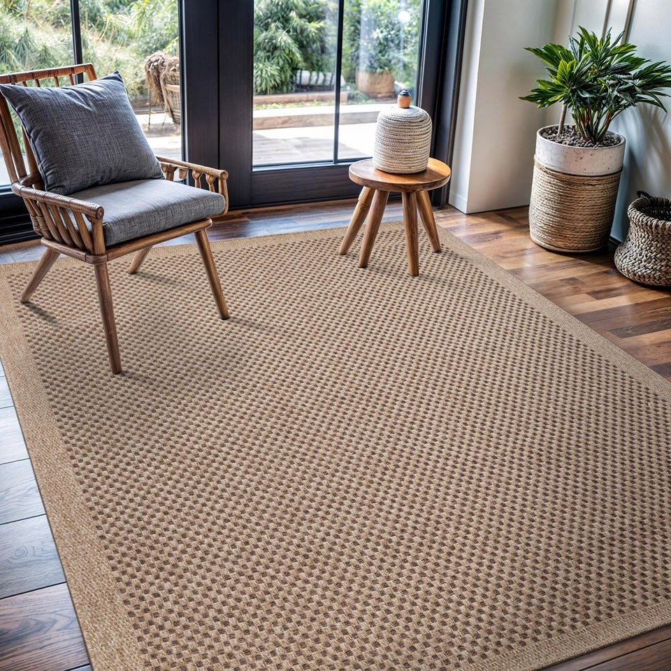 CAMILSON Easy Jute Rug 10x14, Indoor Outdoor Natural Color Fiber Area Rugs for Living Room Patio and Kitchen Rug, Sisal Boho Woven Design, Easy-Cleaning, Washable Outside Carpet Alfombras (10 x 14)