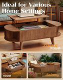 Pruchant Oval Lift Top Coffee Table with Storage, 47.2" Mid Century Modern Living Room Center Table with 180° Sliding Tambour Door, Wood Fluted Coffee Table for Home Office, Walnut