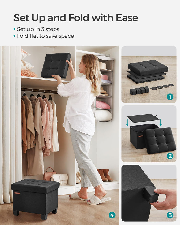 SONGMICS 15 Inches Cube Storage Ottoman, Bedroom Bench with Storage, Foot Stool with Feet, Holds Up to 660 lb, Dark Gray ULSF14GYZ