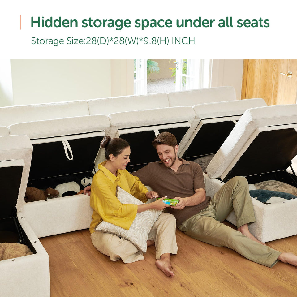 HONBAY Sectional Couch with Storage Seats, Modular Sectional Sofa with Storage Ottoman, U Shaped Sectional Couches for Living Room, Light Beige