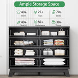 Fluted Dresser for Bedroom with 9 Drawers, 57" Wide Modern Chest of Drawers with Metal Handle, Wooden Dresser TV Stand, Wood Closet Clothes Storage Organizer for Living Room, Hallway, Natural Oak