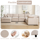 Tmsan 129.3" Oversized Modular Sectional Sofa, U Shaped Couch with Movable Ottoman, Large 7 Seat Corner Couches for Living Room, Spacious Space, Beige