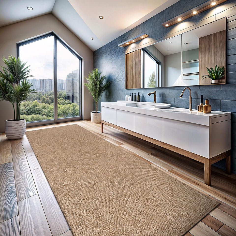 CAMILSON Easy Jute Rug 10x14, Indoor Outdoor Natural Color Fiber Area Rugs for Living Room Patio and Kitchen Rug, Sisal Boho Woven Design, Easy-Cleaning, Washable Outside Carpet Alfombras (10 x 14)