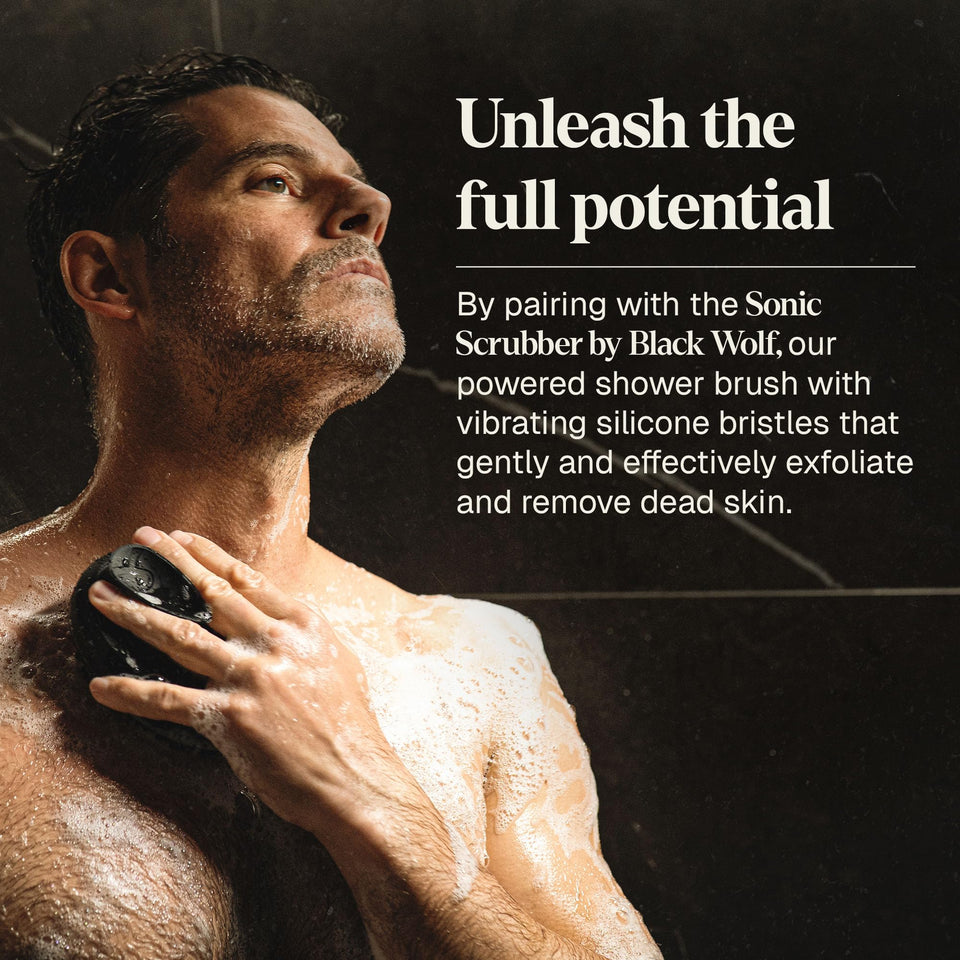 Black Wolf Salicylic Acid Body Wash for Men, 1 Liter - Men's Acne Body Wash - Charcoal Helps Reduce Acne Breakouts & Cleanse Your Skin - Full Coverage & Deep Clean Treatment - Men's Bodywash