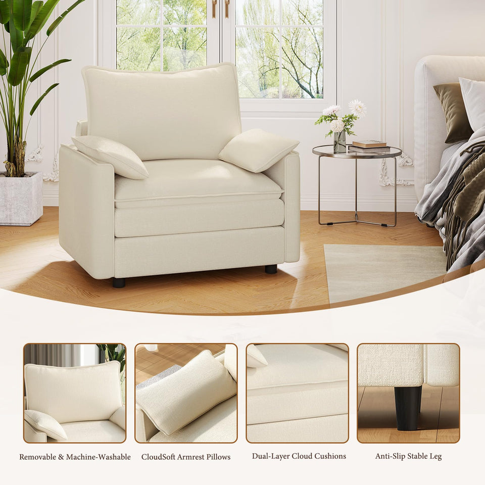 Vesgantti 142" U Shaped Sectional Couch, Comfy Cloud Modular Sectional Sofa with 2 Ottoman Deep Seat Chenille Modern Cloud Sofa, Modular Sofas for Living Room, Bedroom and Apartment, Beige