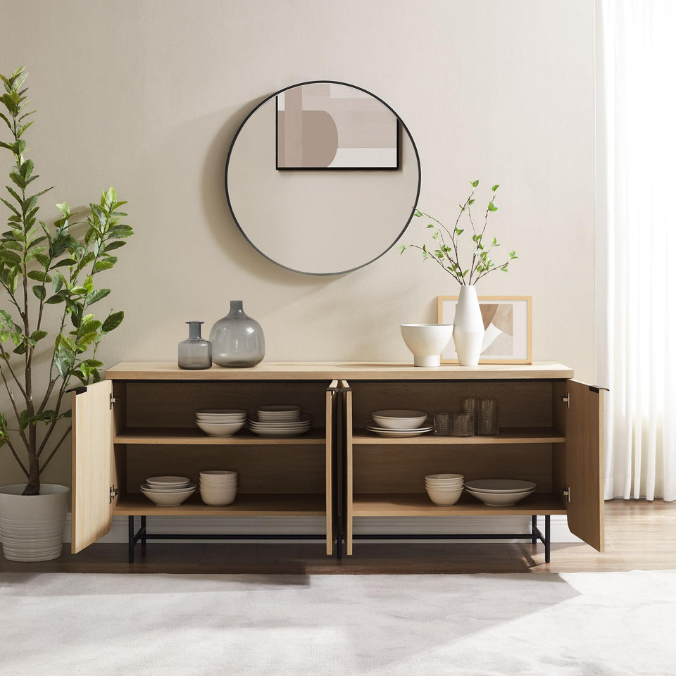 Walker Edison Reema Fluted 4-Door Kitchen Sideboard Buffet Console, 69 Inch, Coastal Oak