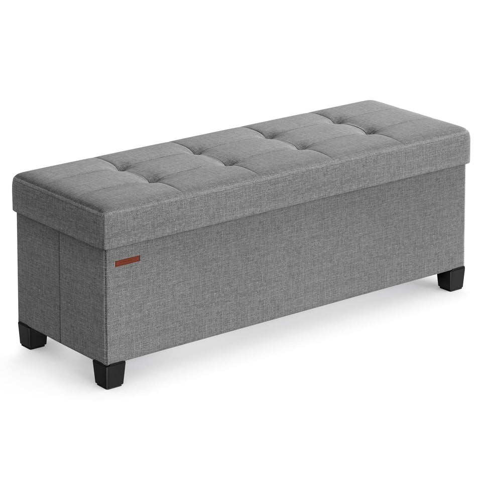 SONGMICS Storage Ottoman Bench, Foldable Foot Rest with Legs, 15 x 43 x 15.7 Inches, End of Bed Bench, Storage Chest, Load up to 660 lb, for Living Room, Bedroom, Entryway, Ink Black ULSF018B01