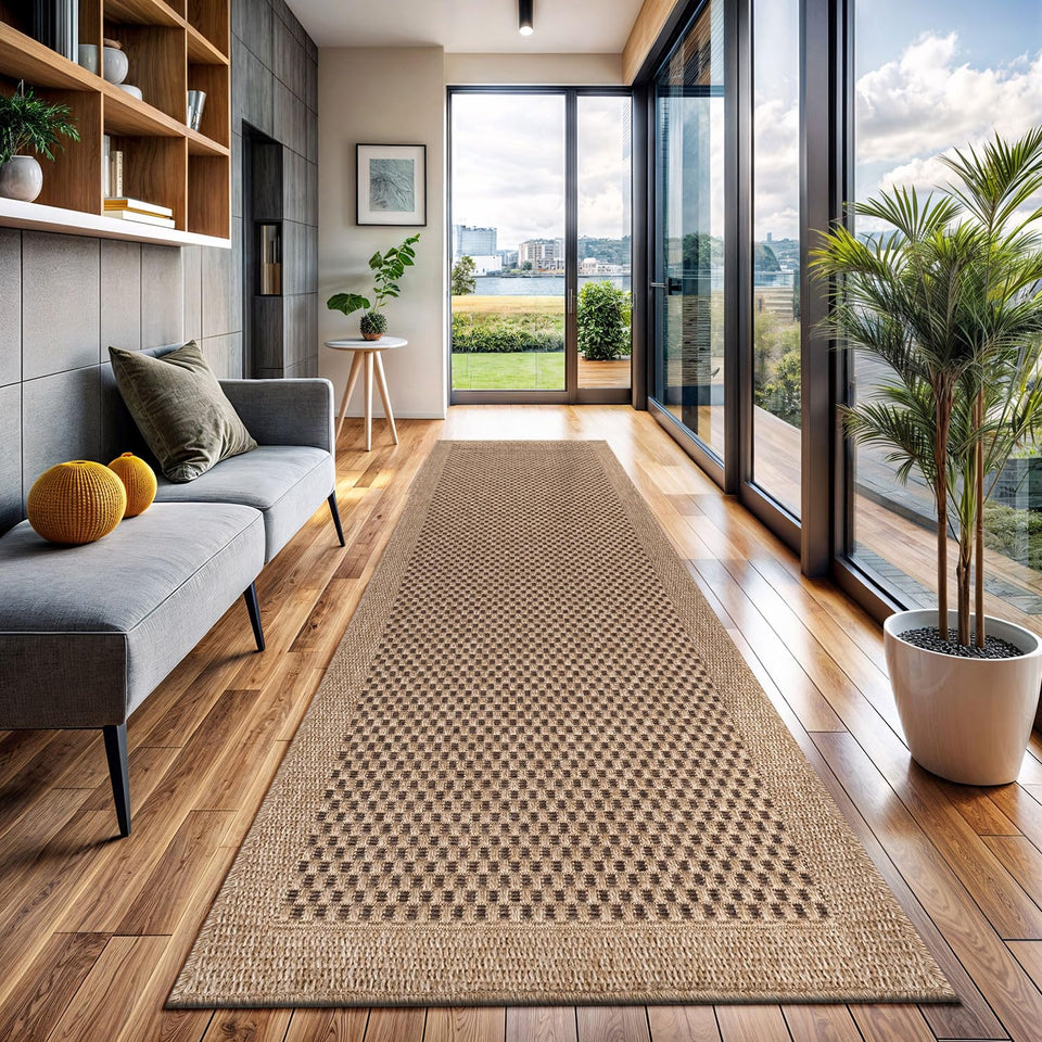CAMILSON Easy Jute Rug 10x14, Indoor Outdoor Natural Color Fiber Area Rugs for Living Room Patio and Kitchen Rug Herringbone Woven Design Easy-Cleaning Washable Outside Carpet Alfombras 10 x 14