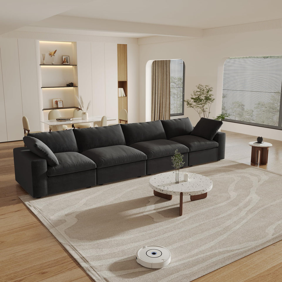 160.6" Cloud Couch Modular Sectional Sofa for Livingroom,Oversized Convertible Sofa with Storage Ottomans,6 Seat Wide Couches,Cushion Covers Removable (Khaki, 6 Seater)