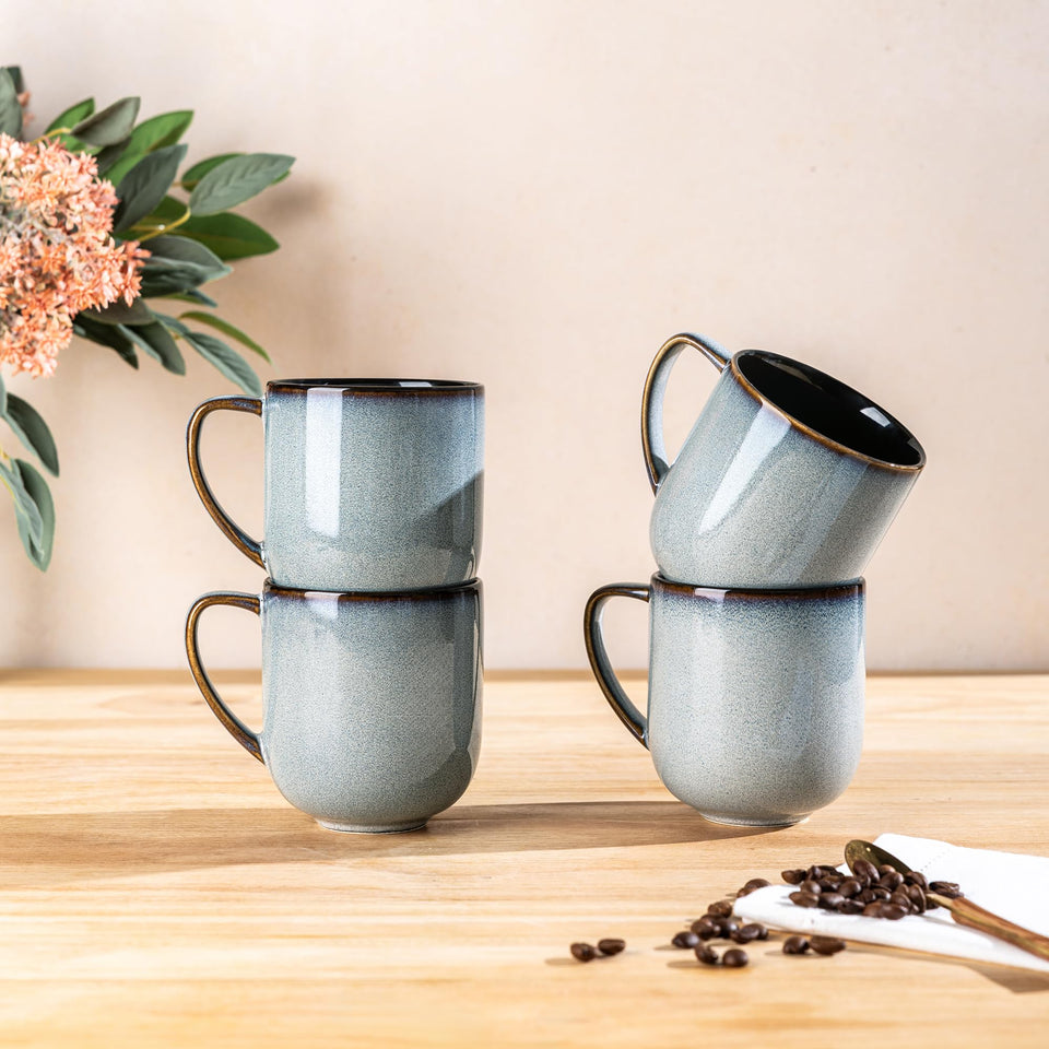 LeRatio Ceramic Dinnerware Sets for 6,Plates and Bowls Sets,Handmade Reactive Glaze Dishes Set,Chip Resistant and Scratch Resistant | Oven&Dishwasher & Microwave Safe-Blue(18PCS)