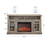 BELLEZE Traditional 58" Rustic TV Stand with 23" Electric Fireplace Heater with Sound, Media Entertainment Center Console Table for TV up to 65" with Open Storage Shelves and Cabinets - Espresso