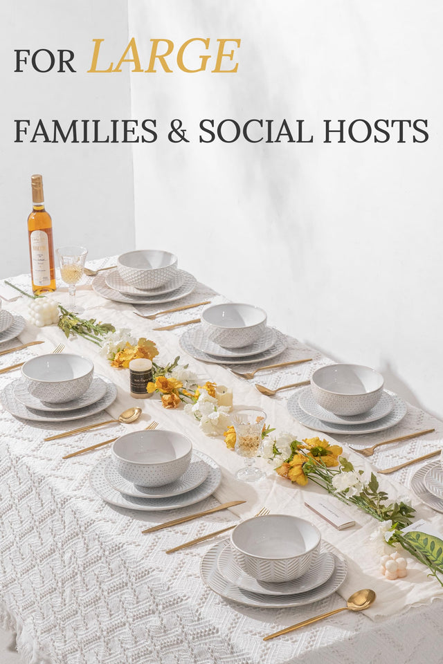 FOBENTA 24 Piece Dinnerware Sets for 8, Premium Stoneware Plates and Bowls Sets, Microwave & Dishwasher Safe, Elegant Dishes for Entertaining & Special Occasions – A Stunning Gift for Large Families