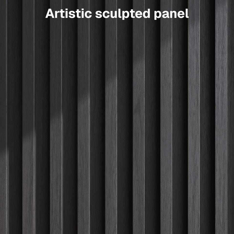 BELLEZE 65 Inch Fluted Buffet Cabinet with Storage, Symmetrical Arc Accent Sideboard Large Console Table for Dining Room, Kitchen, and Living Room (Caramel Brown)