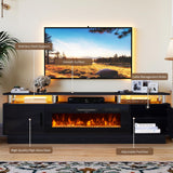 OneBlis 70" TV Stand for Living Room, Modern Entertainment Center & Media Console, Fits TVs up to 80", Storage Cabinet with Shelves, 36" Electric Fireplace with LED Flame (All Black)