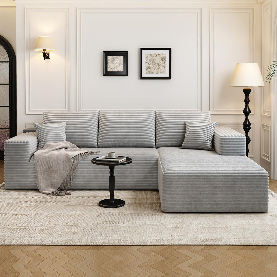 135.4" Cloud Modular Sectional Couch with 1 Ottoman,Modern Minimalist Upholstered Couches, Comfort U Shaped Sofa for Living Room,Deep Seat Corner Couch，No Assembly Required (Black,Left Facing Chaise)