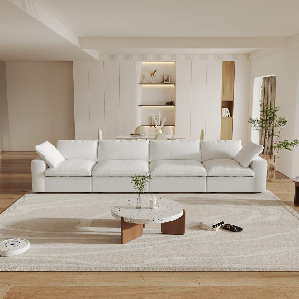 160.6" Cloud Couch Modular Sectional Sofa for Livingroom,Oversized Convertible Sofa with Storage Ottomans,6 Seat Wide Couches,Cushion Covers Removable (Khaki, 6 Seater)