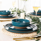 AmorArc Ceramic Dinnerware Sets for 8, 24 Pieces Handpainted Plates and Bowls Set with Rustic Terracotta Underside, Scratch Resistant Stoneware Dishes Set, Dishwasher & Microwave Safe, Light Beige