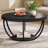 Tribesigns Round Coffee Table, 31.7" Wooden 2-Tier Circle Coffee Table with Storage Shelves, Modern Accent Cocktail Table Center Table for Living Room, Rustic Brown