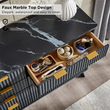 T4TREAM Fluted 7 Drawers Dresser, 54" Wide Modern Chest of Drawers with Faux Marble Top, Curved Profile Design, Dresser TV Stand, Wood Drawer Organizer for Bedroom, Living Room, Hallway, Natural Oak