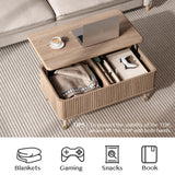 JOINICE, Round Coffee Table with Storage, Mid Century Modern Center Table with Sliding Cabinet Door, Fluted Dining Table for Living Room, Home Small Space, 31.5", Walnut