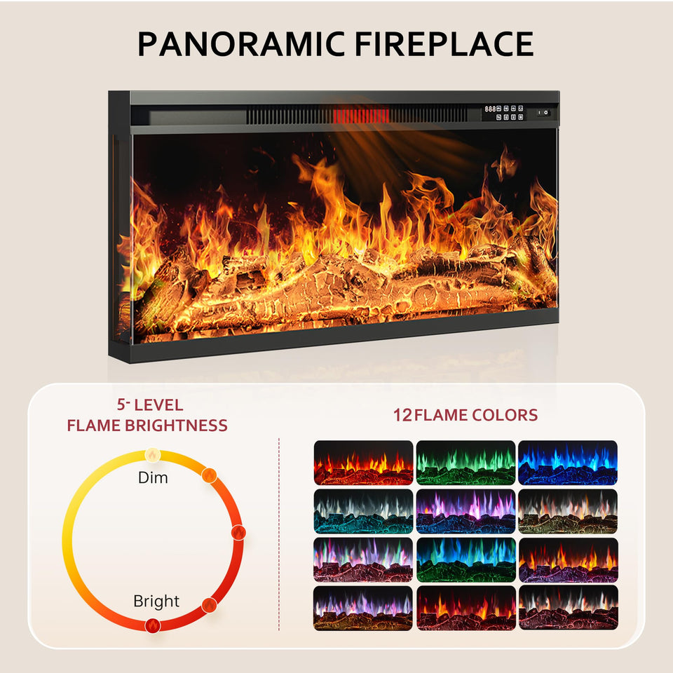 oneinmil 36 Inch 3-Sided Glass Fireplace TV Stand for TVs up to 80", Rustic Media Entertainment Center Console Table with Glass Door Closed Storage, Set of TV Table, White