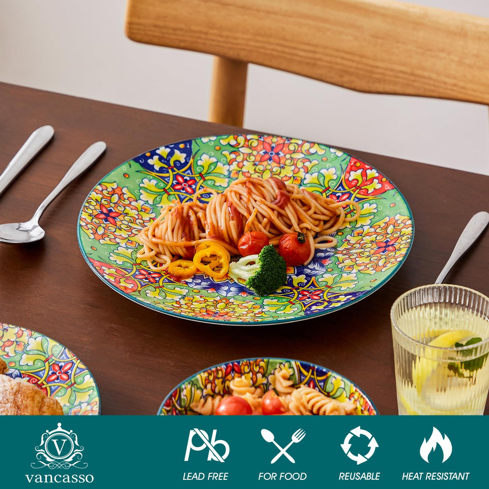 vancasso 24 Pieces Dinnerware Sets, Plates and Bowls Set, Porcelain Dishes Set for 6, Microwave and Dishwasher Safe, Scratch Resistant, Bohemian Style Dining Ware Service for 6, Series SIMI