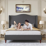 koorlian King Size Bed Frame Upholstered Platform Bed with 51" Tall Headboard Wingback, Soft Fabric, Retro Simple Style Platform Bed No Box Spring Needed, Easy Assembly, Beige