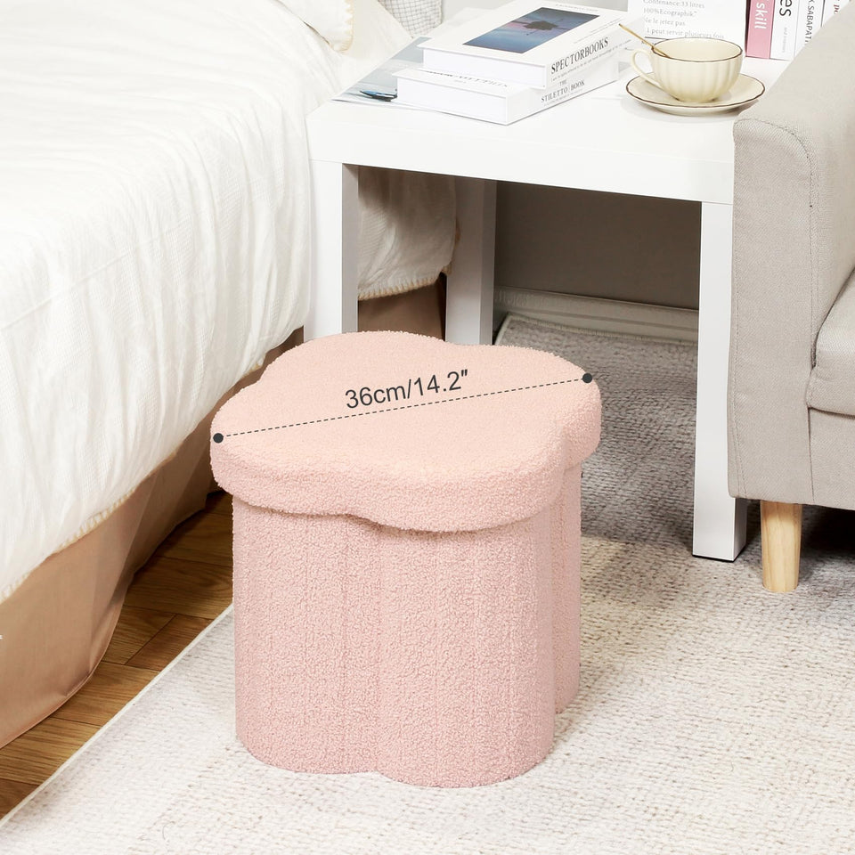 B FSOBEIIALEO Storage Ottoman Cube, Flowers Shaped Ottomans with Storage Foot Stool Footrest for Lving Room, Boucle Ottoman Seat for Dorm Room,Faux Teddy Fur, Cream White 12.6"x12.6"x12.6"