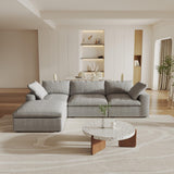 160.6" Cloud Couch Modular Sectional Sofa for Livingroom,Oversized Convertible Sofa with Storage Ottomans,6 Seat Wide Couches,Cushion Covers Removable (Khaki, 6 Seater)