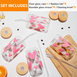 DWTS DANWEITESI Glass Cups with Lids and Straws 4 pcs,16oz Drinking Glasses Set for Coffee Bar Accessories,Iced Coffee Cups with Lids,Matcha Cup Glass Tumbler Reusable for Gifts