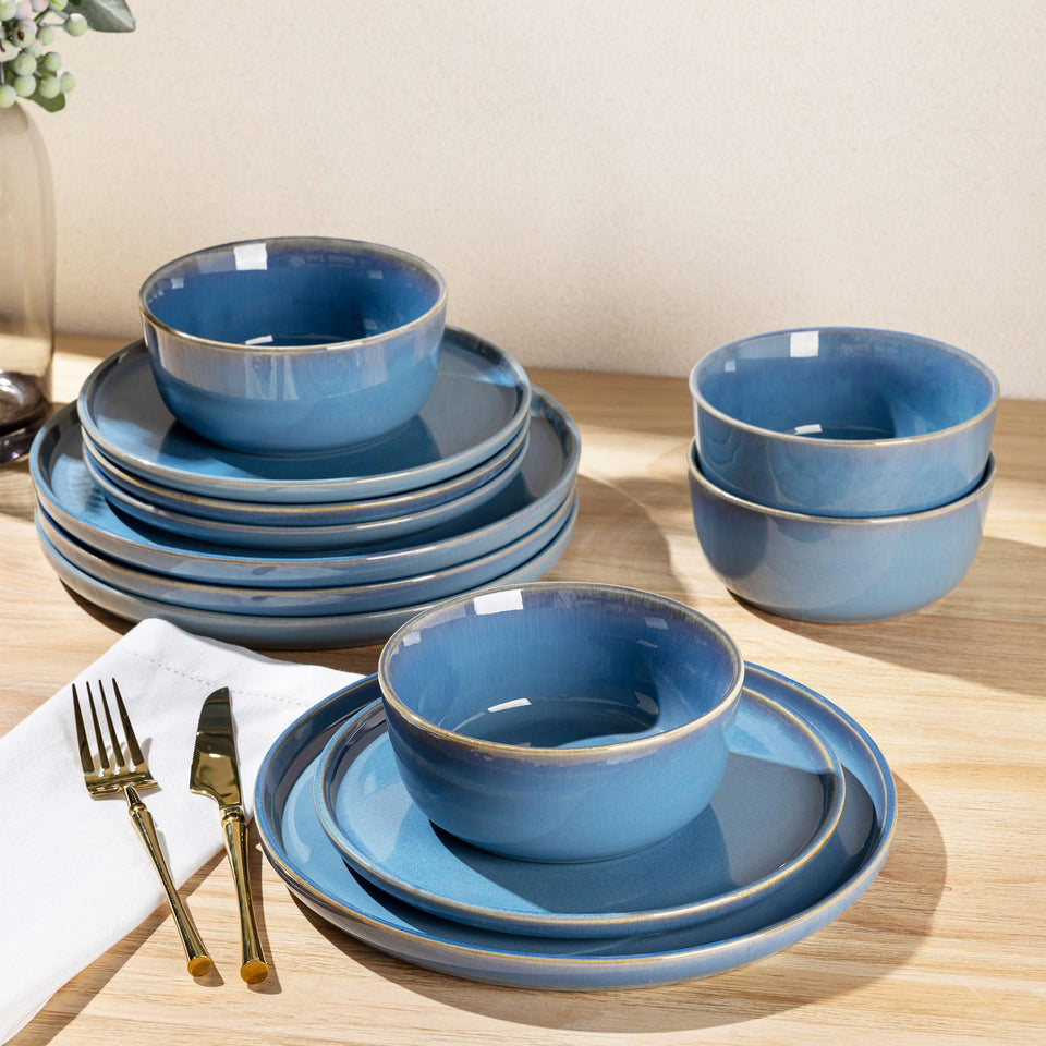 GBHOME Ceramic Dinnerware Sets for 8, 24 Pieces Stoneware Plates and Bowls Sets, Scratch Resistant Dishes, Dishwasher & Microwave Safe, Reactive Glaze-Green Wheat