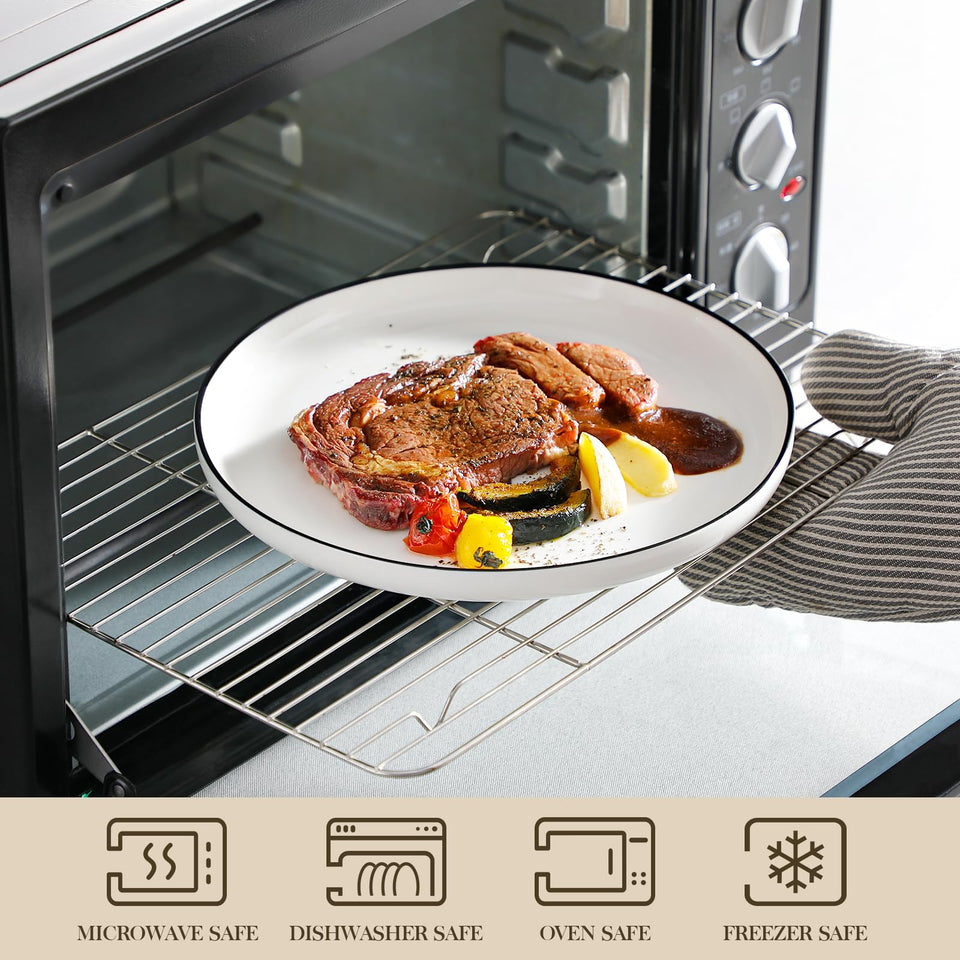 MALACASA Plates and Bowls Sets, 24 Pieces Modern Porcelain Dinnerware Set for 6 Ceramic Dishware Dishes White Kitchen Dinner Dining Ware Set wtih Black Rim Microwave and Dishwasher Safe, Series LUNA